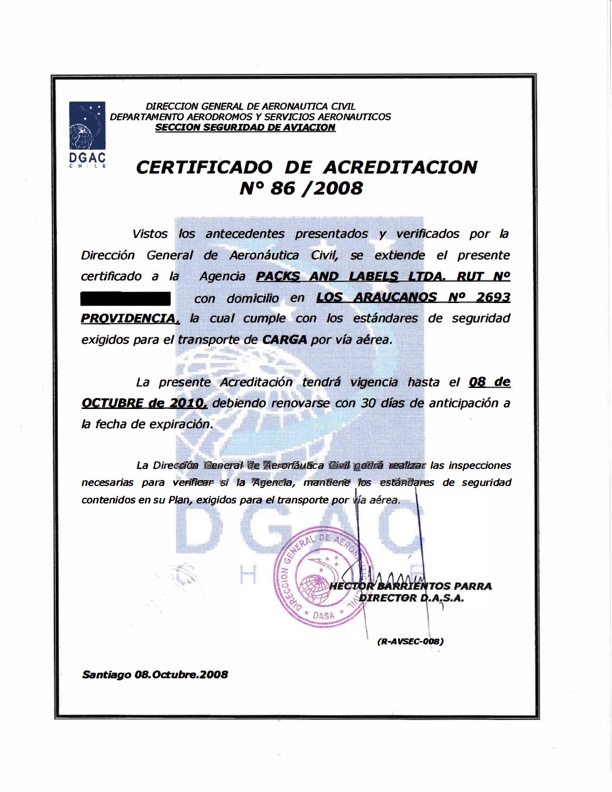 Certificación Packs and Labels
